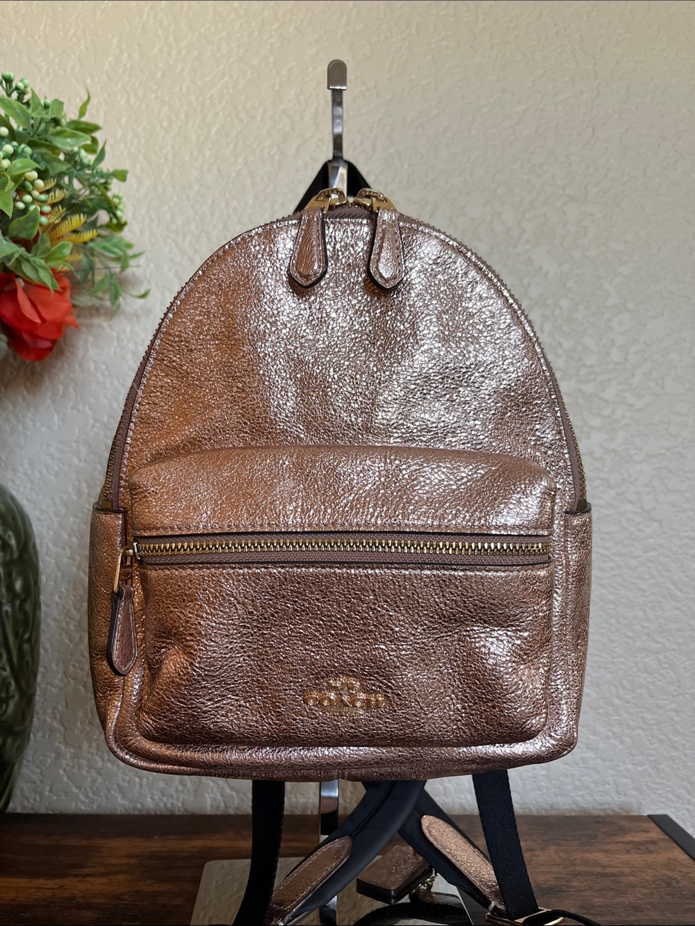 Coach Mini Charlie Rose Gold Backpack